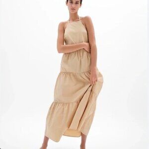 GAP Tie-Back Halter Tiered Maxi Dress Sand Beige Tan 814622-00 Size 0